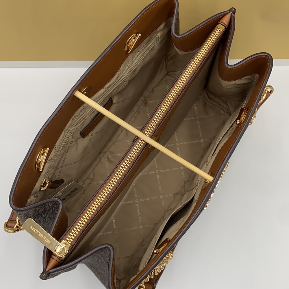 MICHAEL KORS TEAGEN LG LONG DROP SATCHEL BROWN - Picture 10 of 16